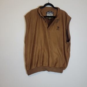 Zero restriction men's size L brown vneck golf vest small FLAW
